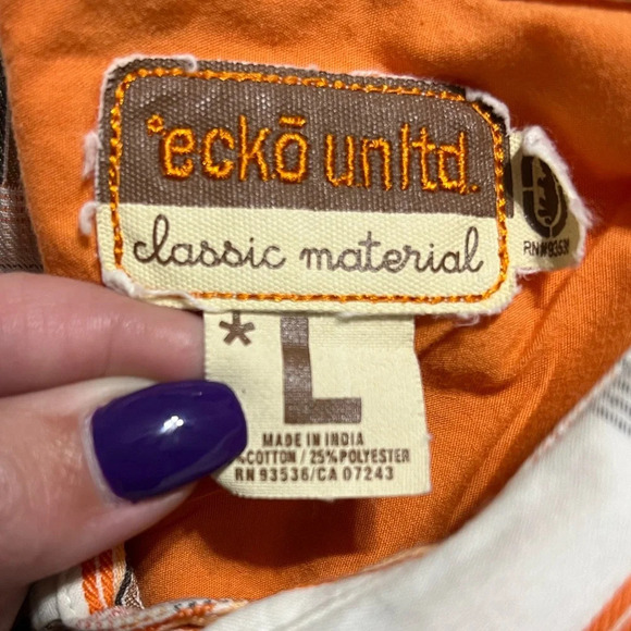 Ecko Unltd Men's Short Sleeve Button Up Collared Plaid Shirt Cream\Orange L - Picture 2 of 6